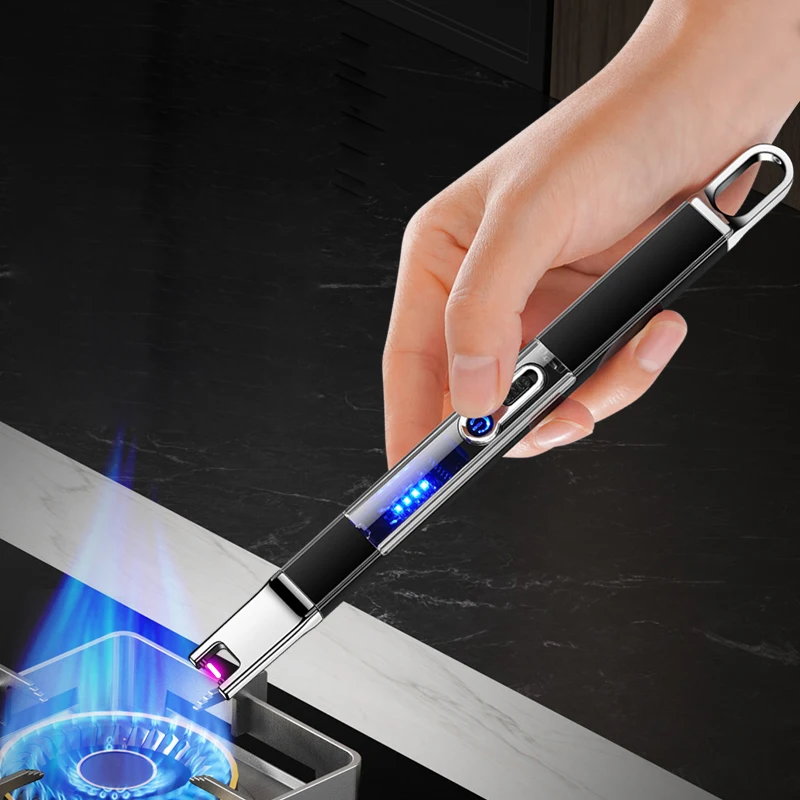 Transparent USB Rechargeable Flameless Kitchen lighter Cheap BBQ Candle Fireplace Lighter custom logo