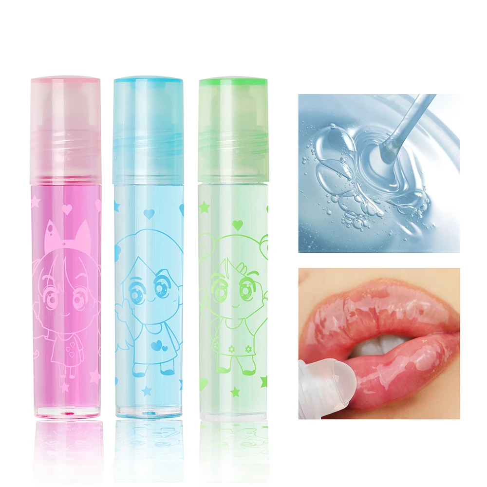 Cosmetics OEM Privet Label Color Changing Natural Crystal Lip Gloss Roller Bling Sheer Princess Fruit Roller Ball Lip Gloss