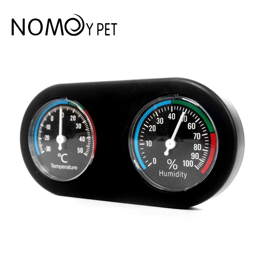 Black Plastic Double Dial Mechanical Induction Thermometer and Hygrometer for Reptile Terrariums