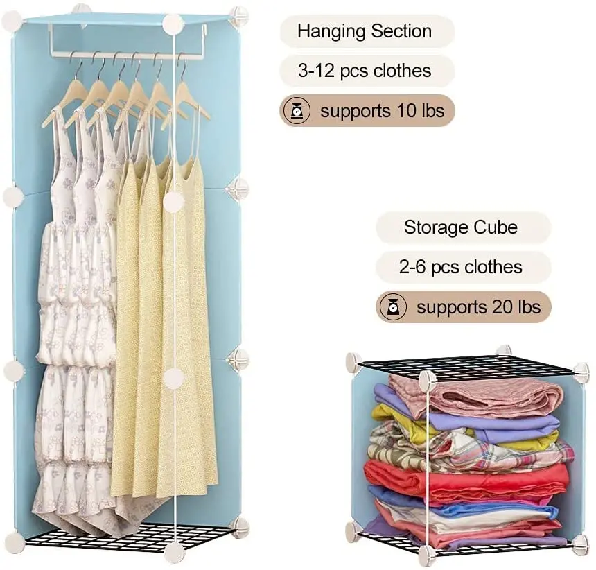 Portable wardrobe for hanging clothes, bedroom storage cabinet cubic closet modular plastic cabinet closet