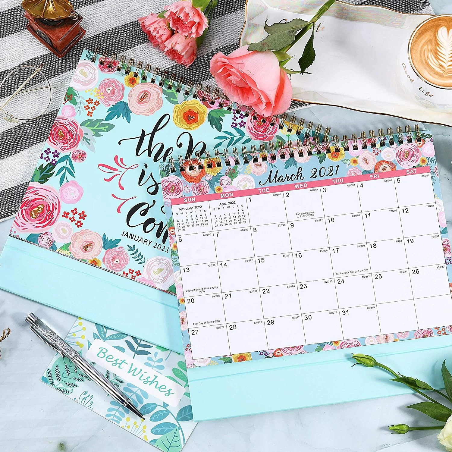 Customize 2022 Desk Calendar Standing Flip Calendar Desktop Calendar Stationery Supplies