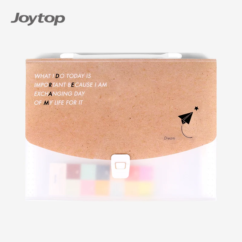 Joytop 5487 Wholesae Smile Face A4 Plastic 13 Pockets Hanging Expanding Accordion File Document Folder With Handle