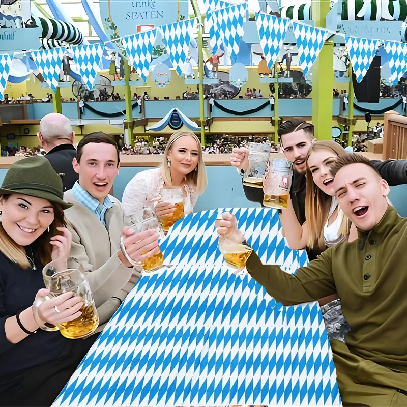 Custom Oktoberfest Blue and White Checkered Table Flag Triangle String Flag