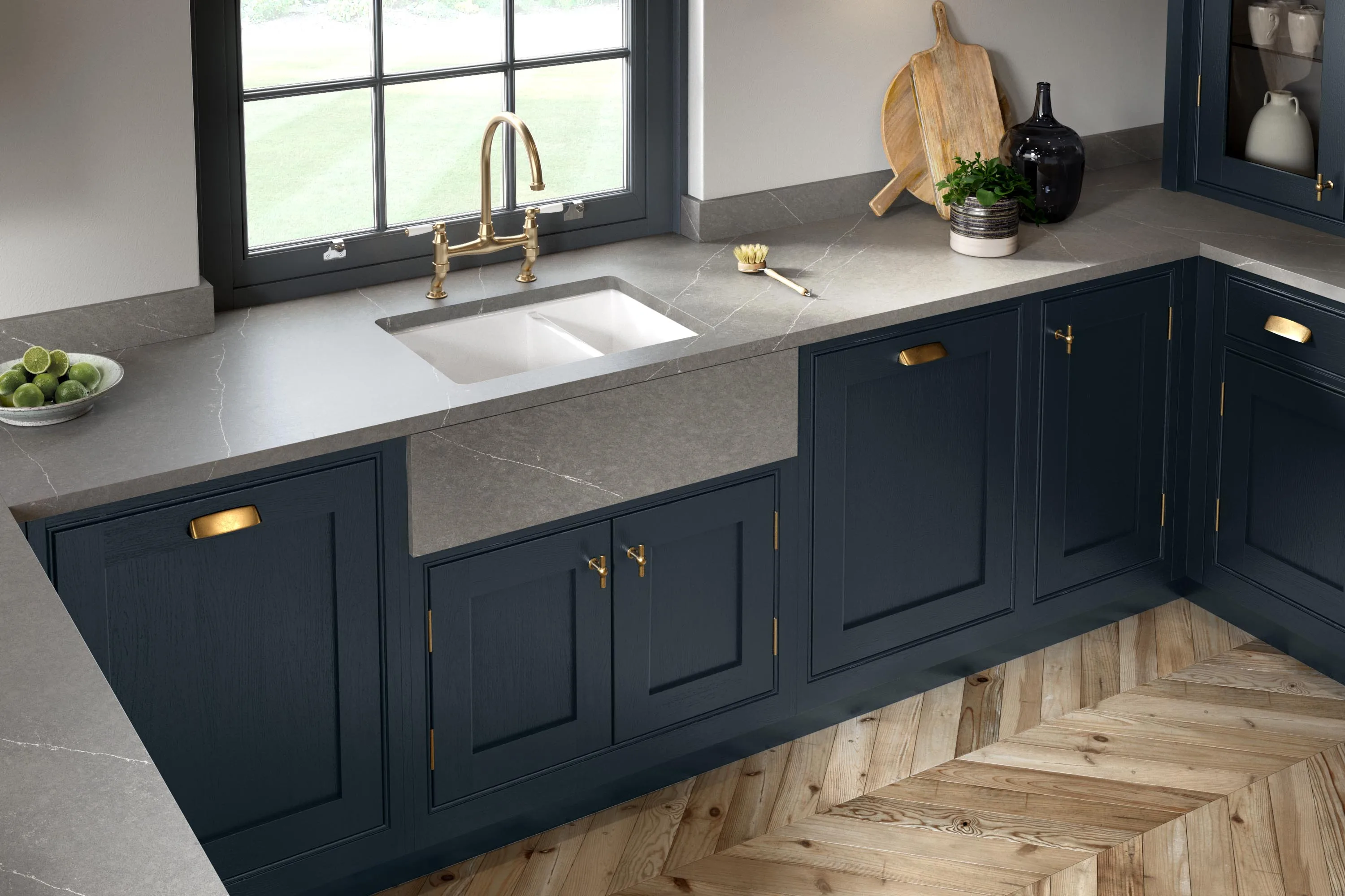 Custom Dark Blue Base Cabinets Designs Muebles De Cocina With Luxury Kitchen White Countertops Set Traditional Wood Kitchen