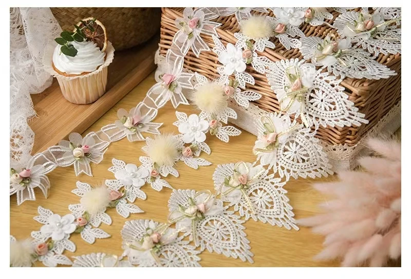 Fashion Flower Mesh Embroidered Lace Beaded  Lace Fabric Trim for Clothes