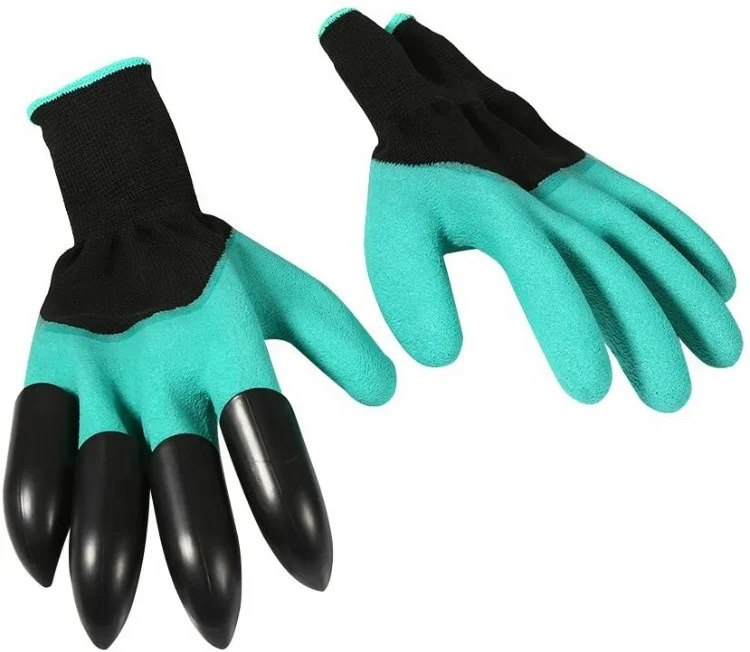 Excavation Sowing Pruning Polyester Coated Latex With 4 Plastic Claws Gardening Gloves Guantes