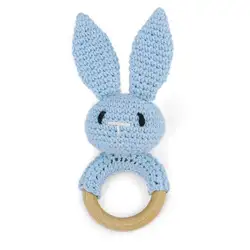 Handmade Crochet Rabbit Wooden Teething Ring Rattle Toys Bunny Deer Wooden teether for newborn baby