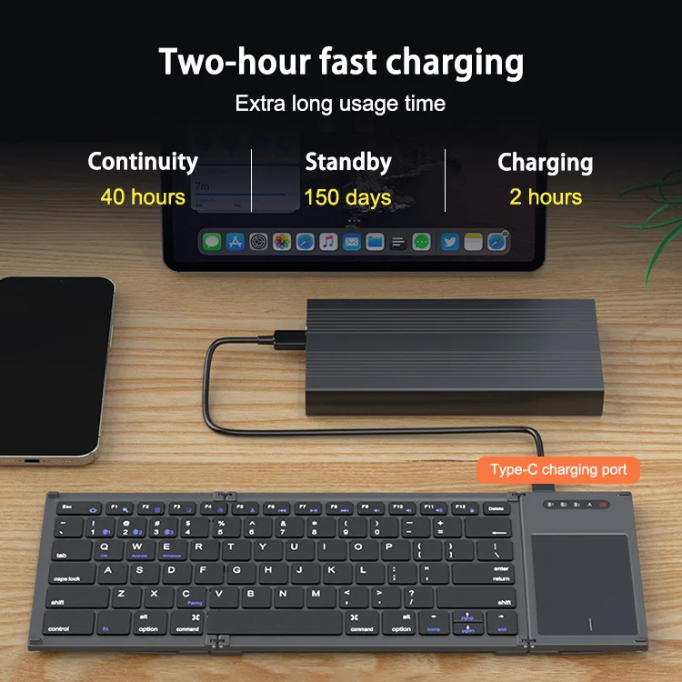 Беспроводная Складная Bluetooth-клавиатура с тачпадом карманный размер USB перезаряжаемый iOS