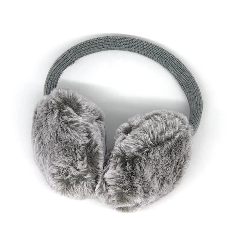 Latest design super cozy ear cover grey color long plush big size customizable ear muff with heat pack