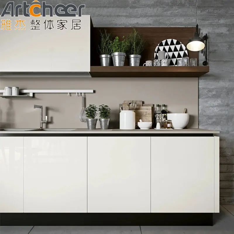 Imported Foshan American Jamaica Active Full Set i shaped Glass Wood Flat European High-End Modern Kitchen Cabinet For New House