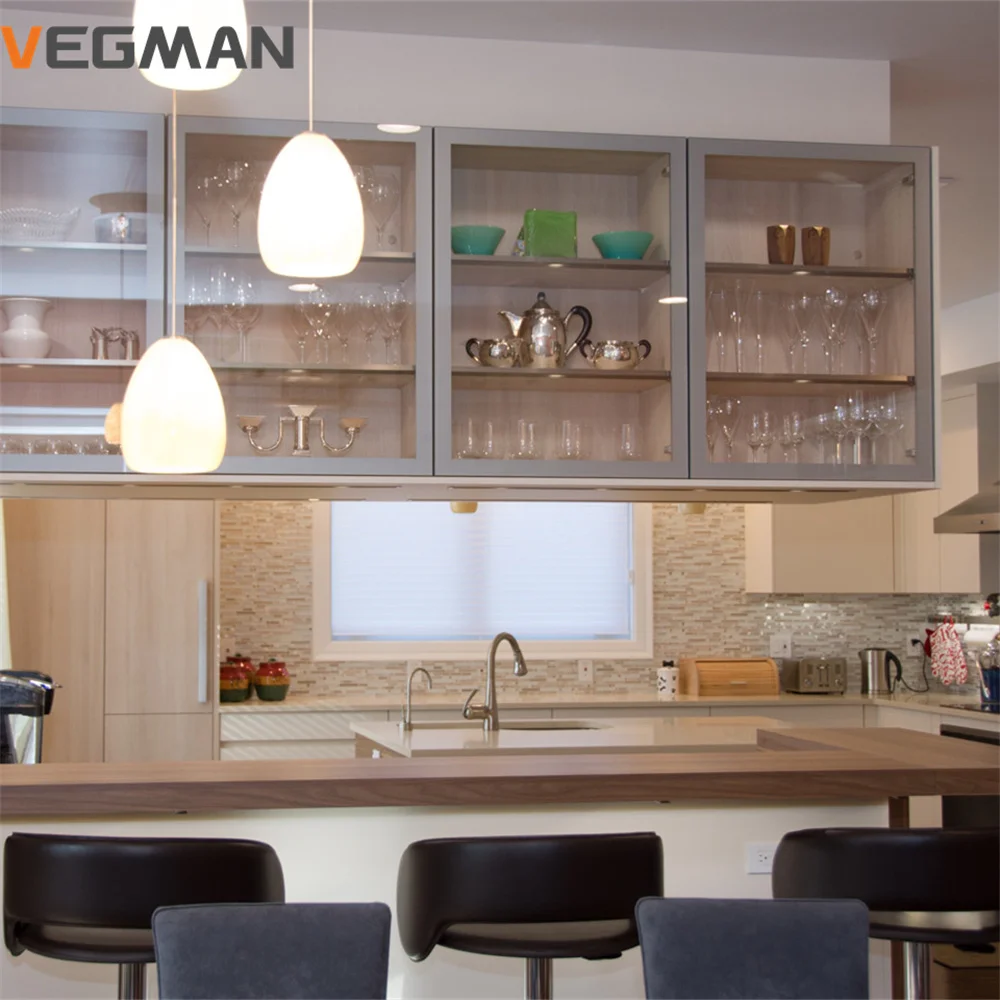 small home kitchen cabinet custom smart solid wood material lacquer kitchen cabinet with glass doors