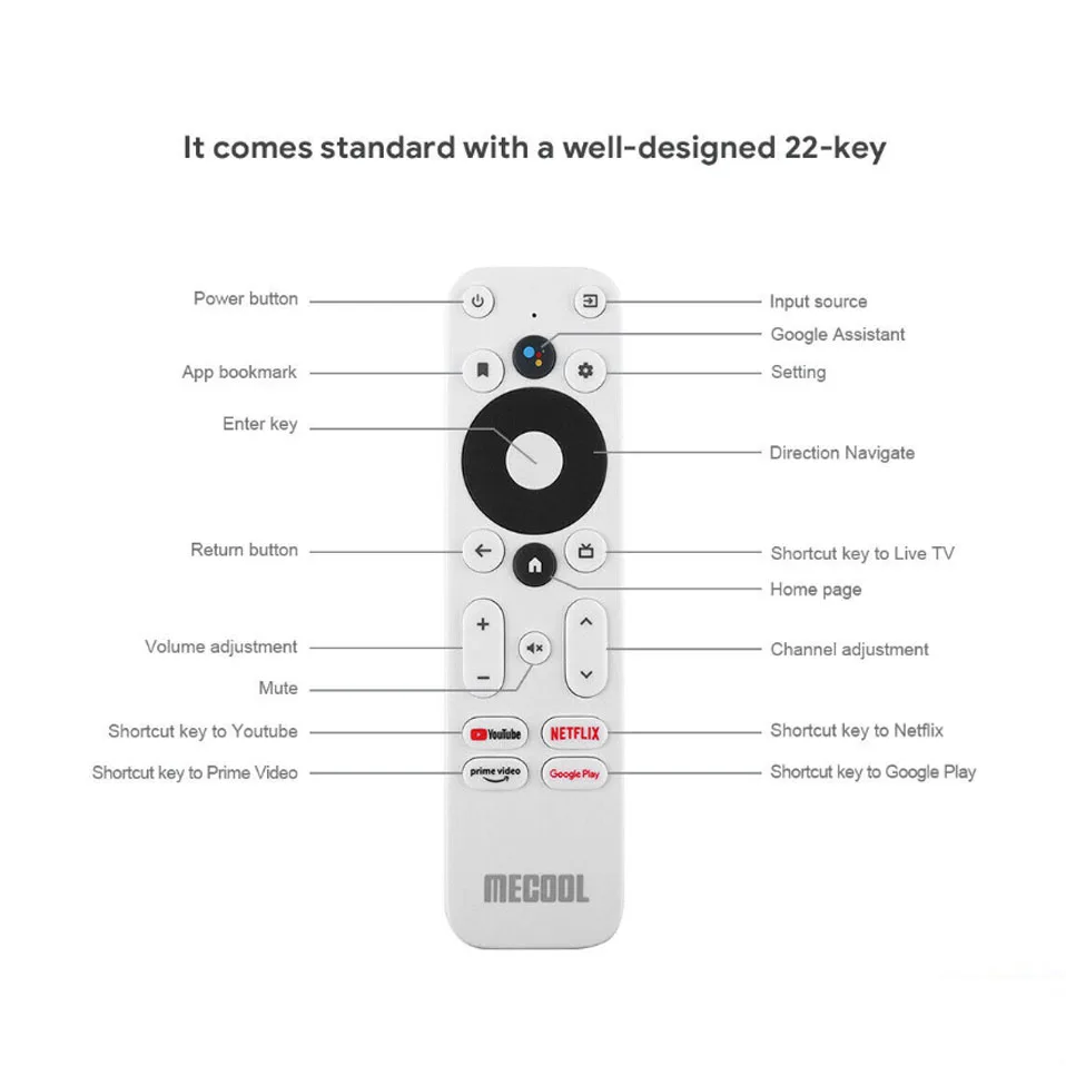 New Replacement Remote Control for Android TV Box Mecool KM2 22-key Bluetooth Voice Control