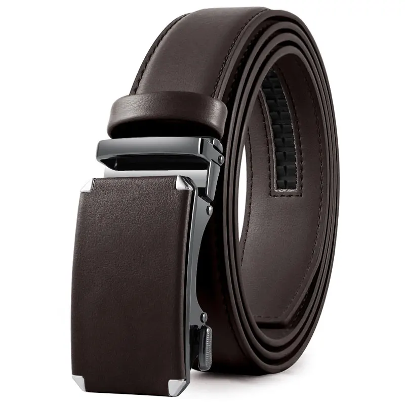 Trendy and Minimalist Mens Belt Fashion Fit Leather Automatic Alloy Buckle Cowhide Belt Business Belt