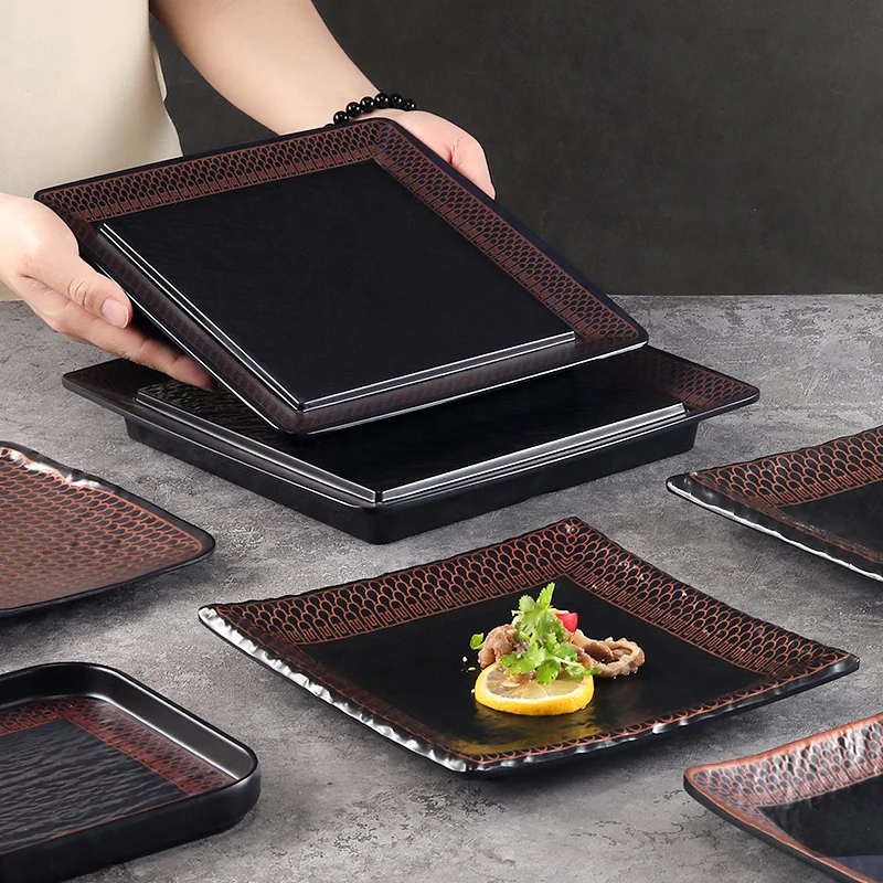 Wholesale Price black vintage tableware retro style platos para restaurantes square dinnerware sets
