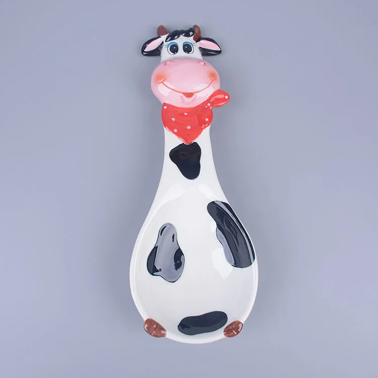hand painted cow shape kitchen ceramic custom soup spoon rest holder