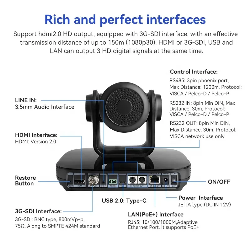 4k60P UHD SDI AI Tracking Built-in Dual Microphone Remote Control 12X Video PTZ Live Streaming Camera Broadcasting NDI