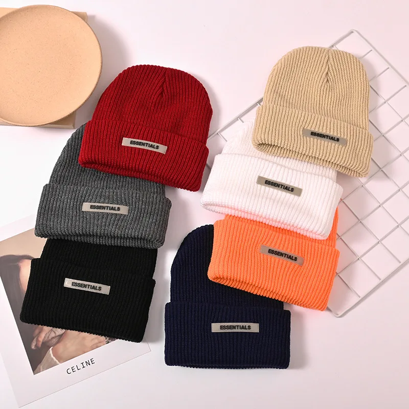 Wholesale Custom Unisex 100% Acrylic winter thick knitted beanie custom logo pure color beanies hat