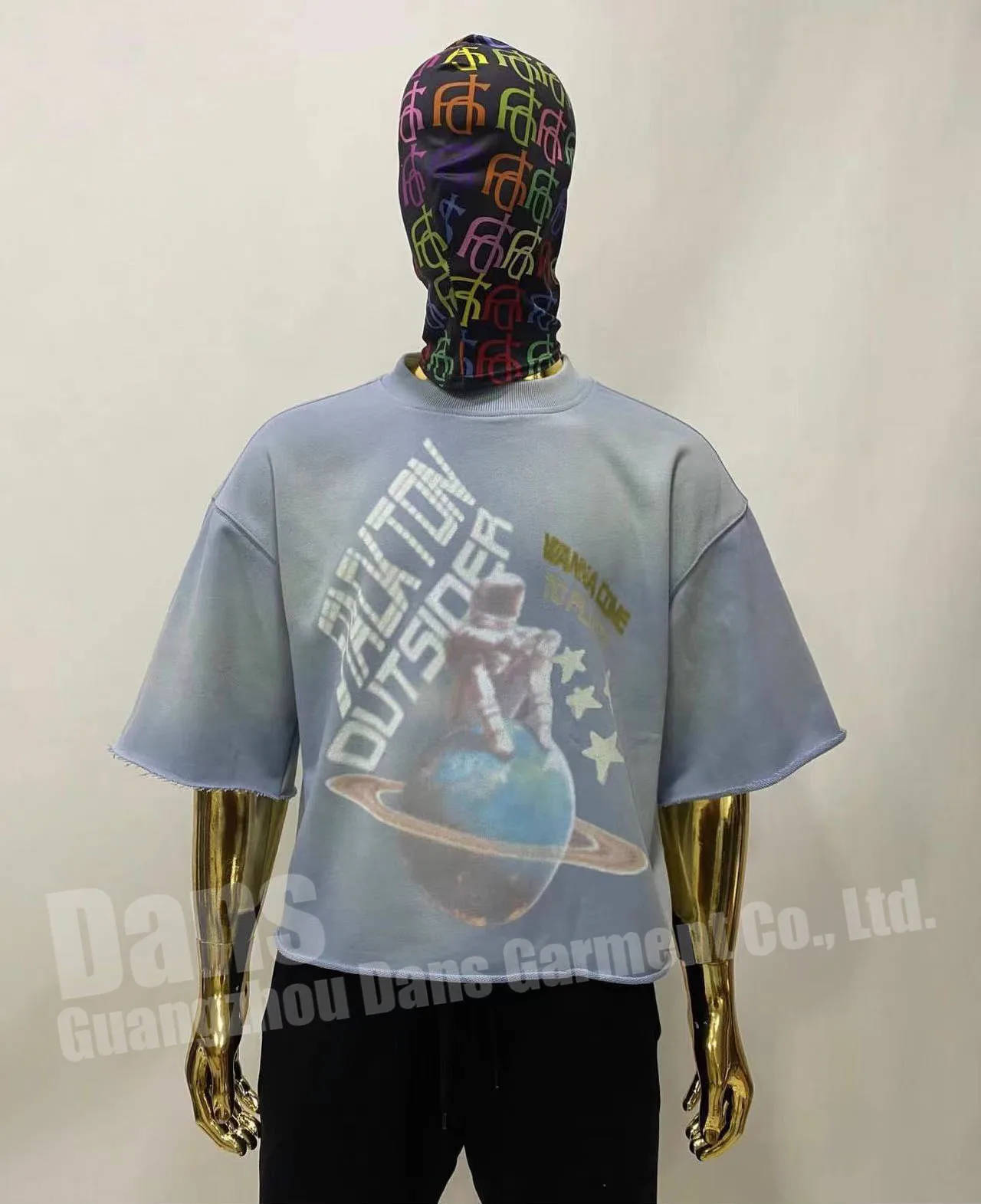 Custom Unisex High Quality French Terry Drop Shoulder Raw Hem T Shirt Tee Cotton Oversized Screen Print Cropped T shirts For Men