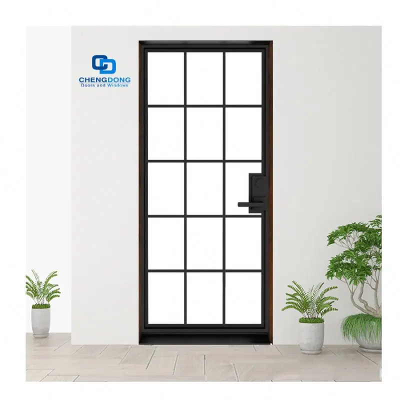 New Iron Grill Window Design Low E Glass Interior Exterior Single Entry Metal Screen Sheet Steel French Patio Door