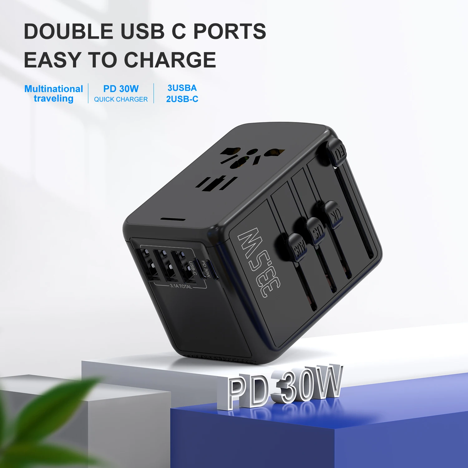 2022 HOT  Type C universal travel adapters with USB EU UK US AUS plugs Short circuit protection fast charging plug  adapter