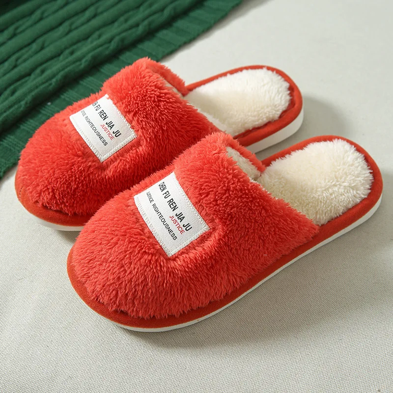 Cotton slippers for women in winter, indoor with warm and cute haircuts, plush couple, thick soled, non slip cotton shoes
