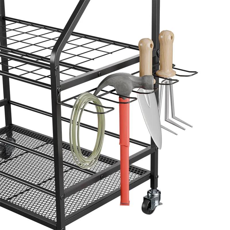 Removable Metal Garden Tool Organizer Stand Indoor Outdoor Heavy Duty Garden Tool Rolling Corner Tool Storage Rack for Garden