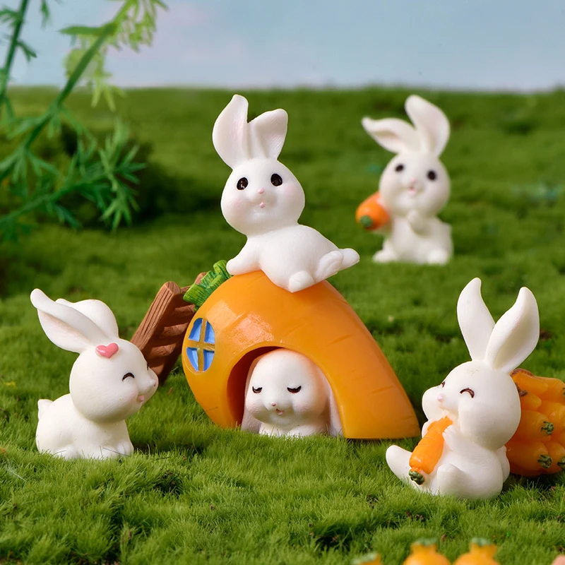 CP008 Cartoon Rabbit Carrot Theme Resin Crafts Mini Micro Landscape Ornaments Miniatures Decor Accessories Table Home Decoration