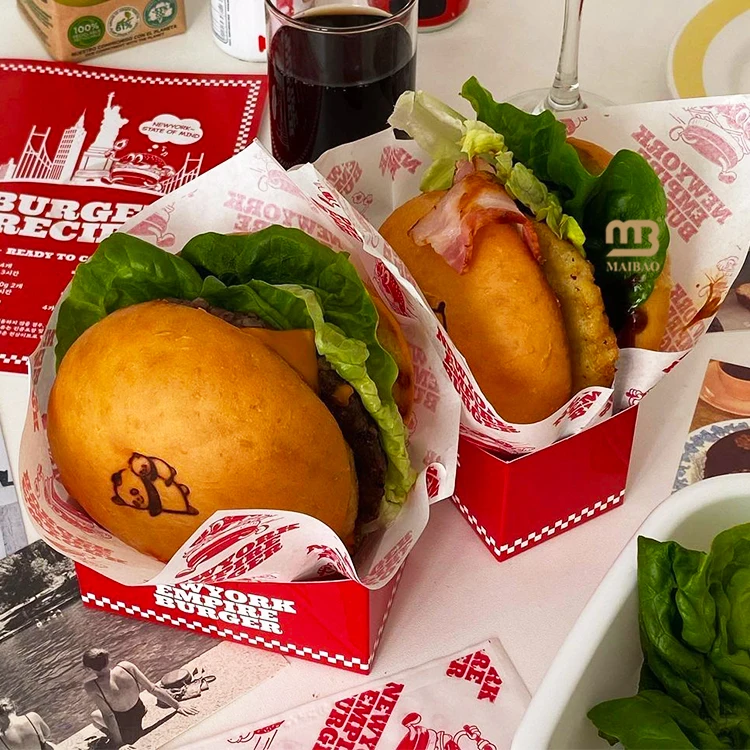 Food grade thick egg sandwich brunch packaging box custom french fries fired chicken burger box fast food take away paper boxes