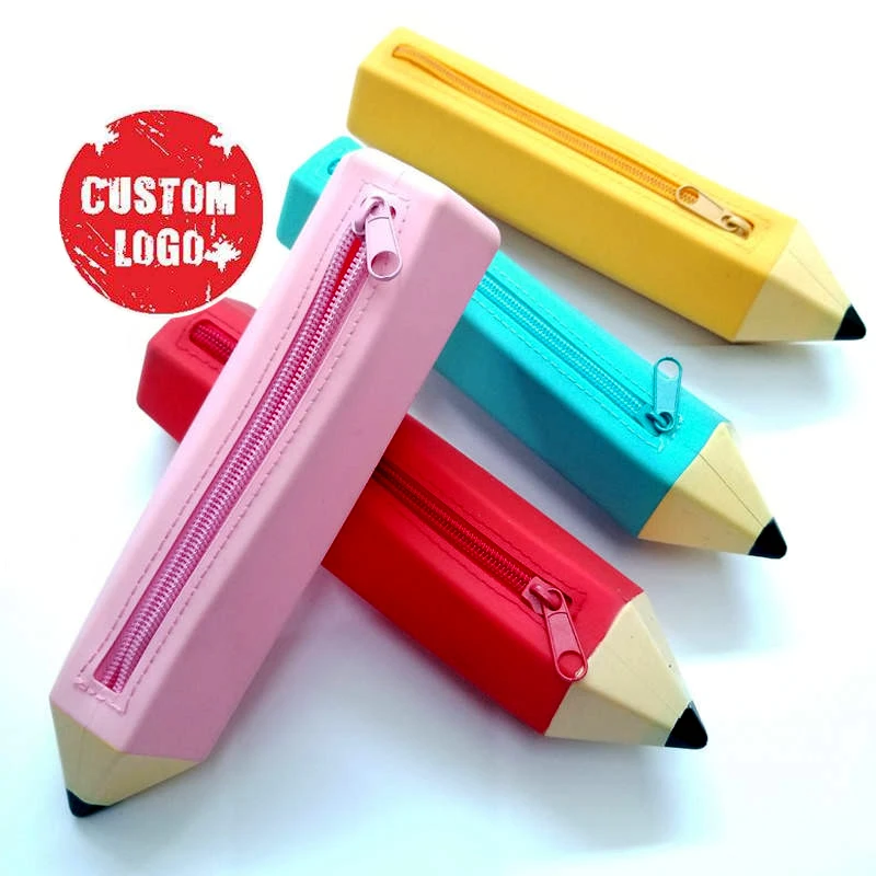 China manufactory custom high quality Creative fancy students plastic Silicone 3D pen Pencil Shaped Pencil Case With Zipper
