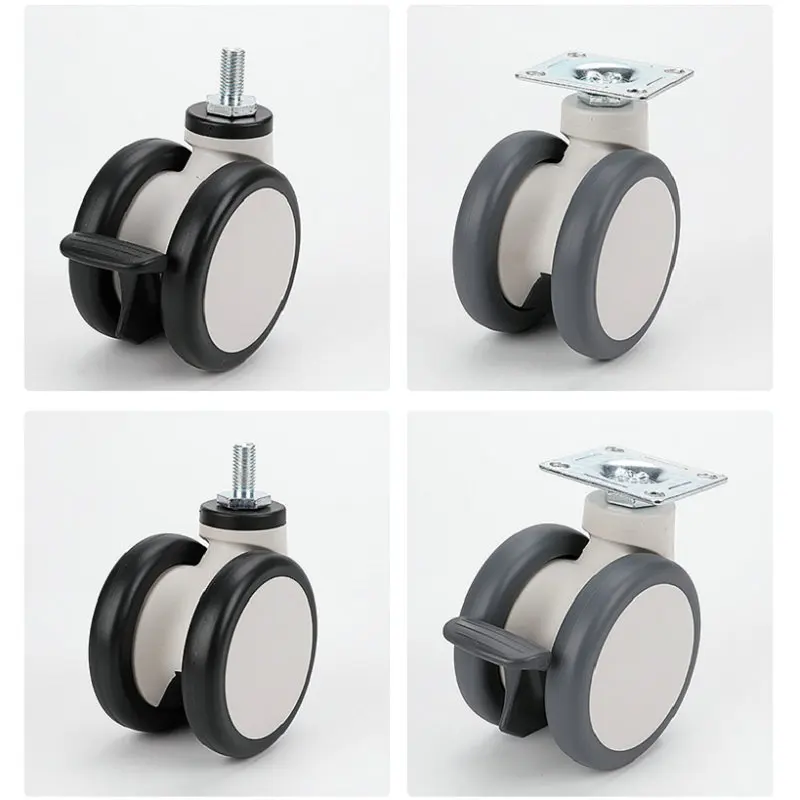 Plastic Double Wheel Central Locking threaded shaft parts casters hospital trolley wheel caster high end big caster wheel