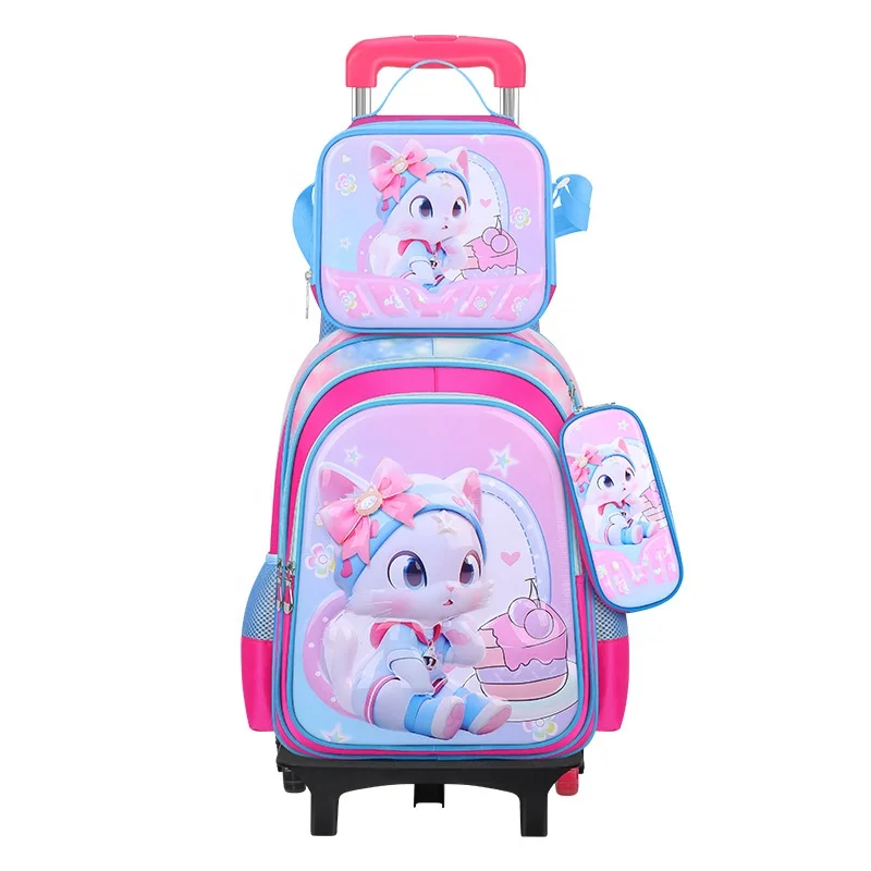 School supplies wholesale mochila girl backpack kids trolley school bag with wheels and handle