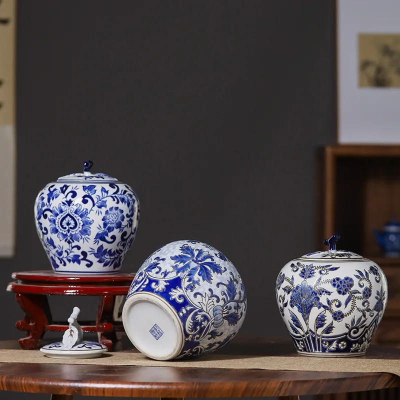 Jingdezhen синий белый фарфор банка для хранения в китайском стиле керамический орнамент с крышкой дома гостиной Декор цветочный горшок