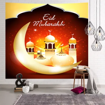 Customized Eid Mubarak Tapestry Sign Muslim Ramadan Background Banner Fabric EID Backdrop For Ramadan Eid Mubarak Decoration