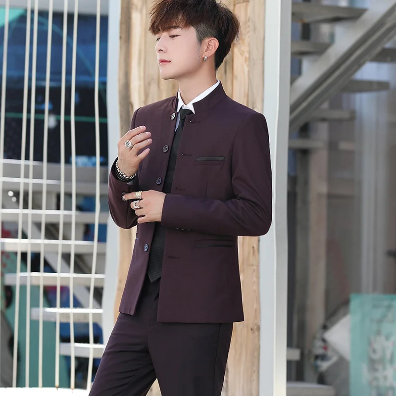 2024 New Youth Performance 2 piece Men Suit Chinese Standing Collar Slim Fit Wedding Men Suits Zhongshan Suit