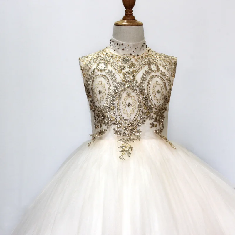 Wholesale Sleeveless Ivory Embroidery Ball Gown Party Princess Pageant Dress for Baby Girl