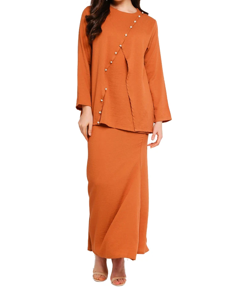 Trendy  Pearl Button Detail Baju Kurung For Women