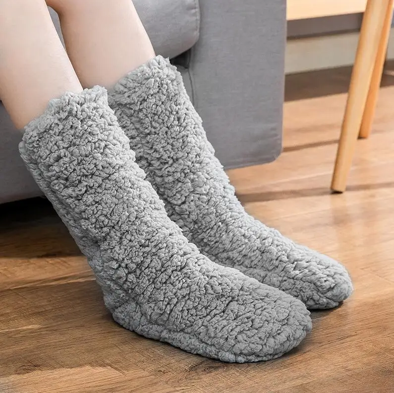 Black Gray Nany pink Winter Warm Indoor Home Socks Solid Thermal Fleece Lining Men Women Fuzzy Slipper Socks