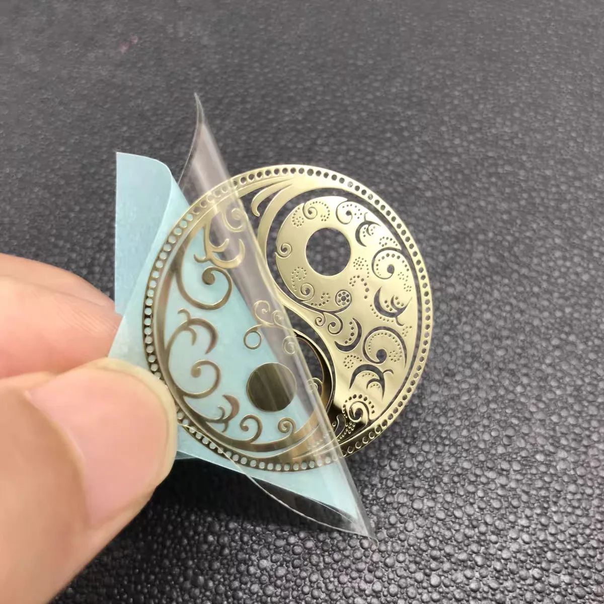 Waterproof customized brushed gold sacred geometry metal logo sticker electroformed 3d stickers home diy