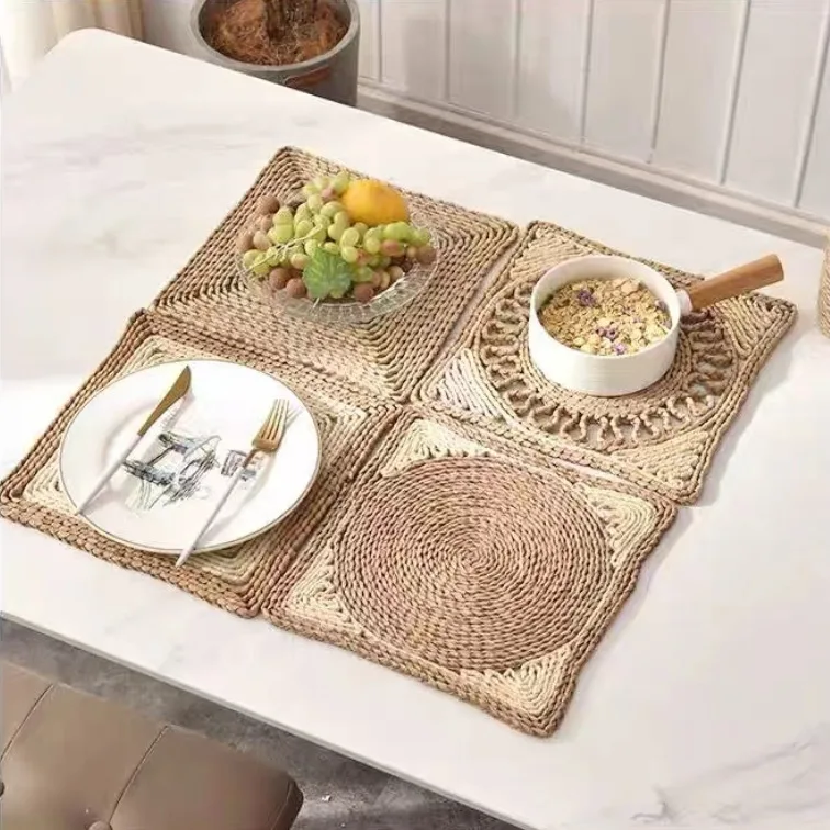 New Arrival Natural Square Woven Placemats Wicker Seagrass Placemat Rattan Placemats