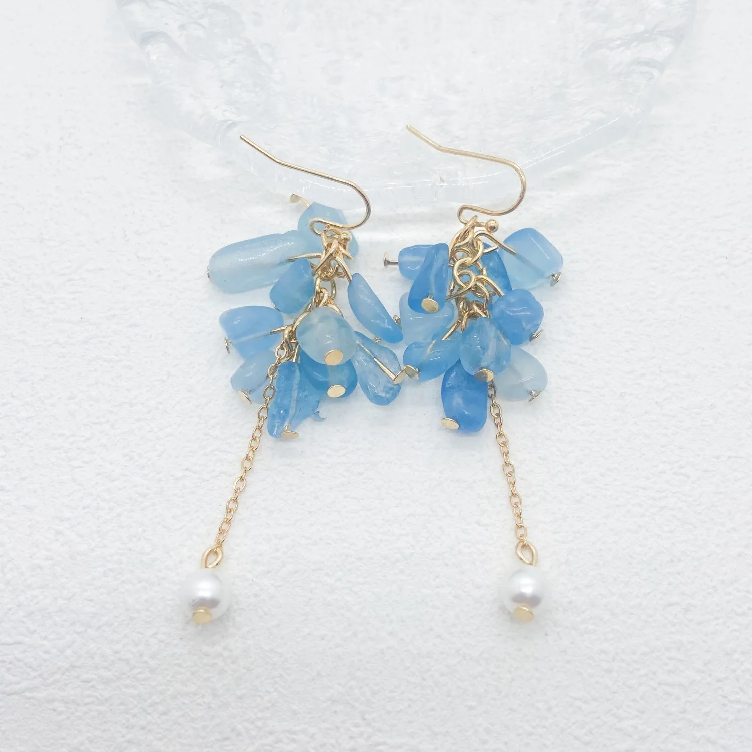 Elegant Mori Style Long Earrings Bauhinia Hand-Made Natural Crystal Amethyst Tassel Gold Plated Fresh Ear Hook Diamond Pearl