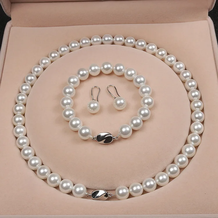 European and American Elegant Natural Pearl Jewelry Necklace Set Mother Luxury Gift 3 Piece Jewelry Set