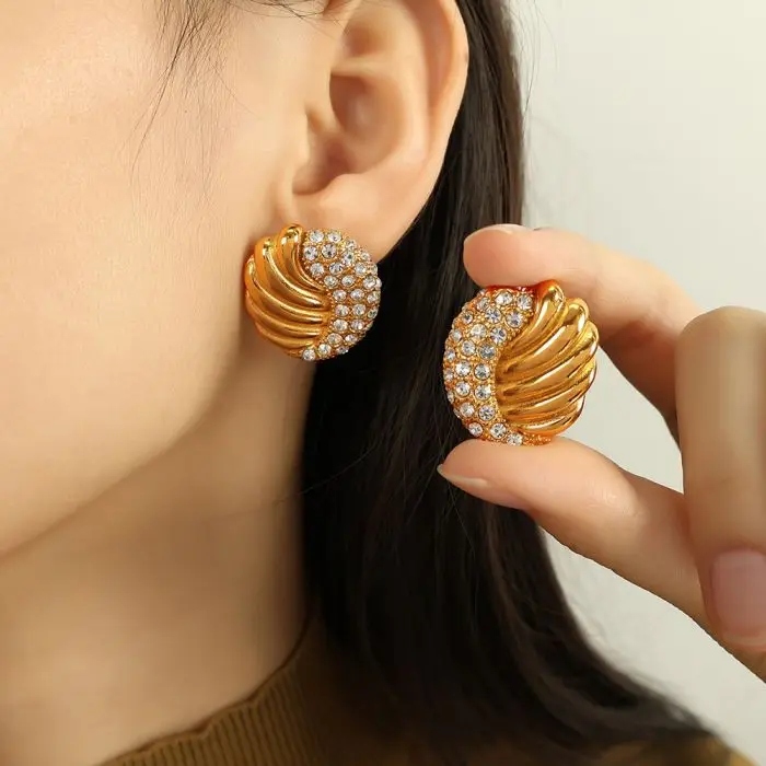 Fashion Thick Zircon Round Hoop Earrings for Women Stainless Steel pearl Round Circle Earring Female Fashion Party Jewelry Gift