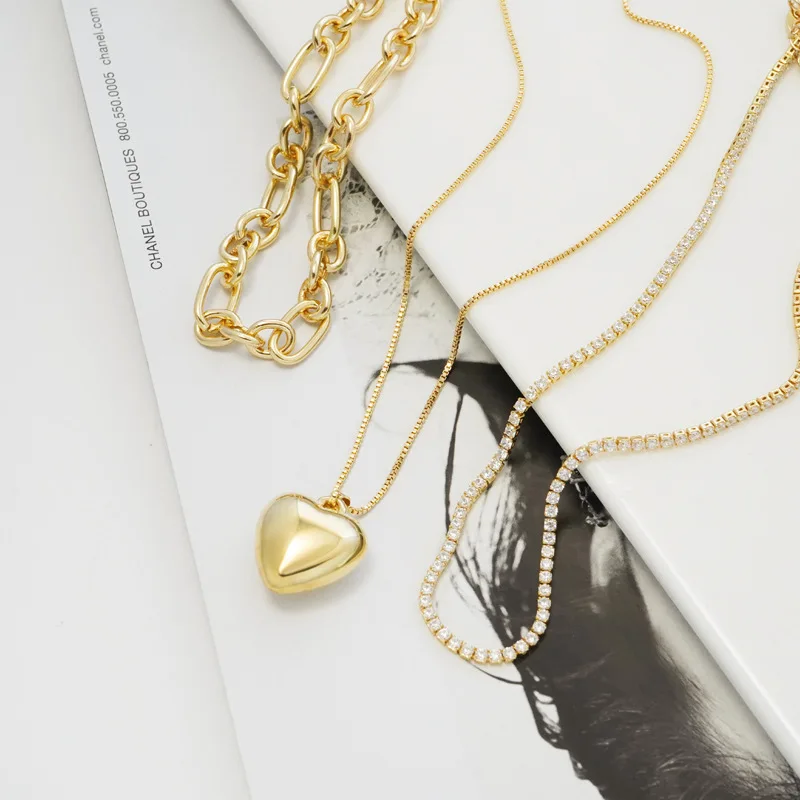 Particular designer 18k gold plated ladies necklace famous brands three layered heart necklace