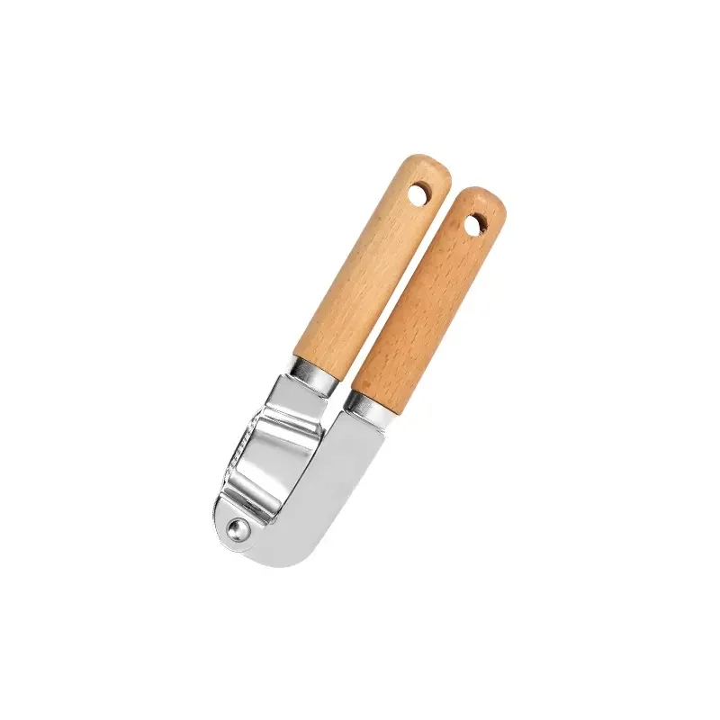 Stainless Steel Garlic Crusher with Wooden Handle Kitchen Use Metal Blade for Crushing Cheese Fruits Vegetables