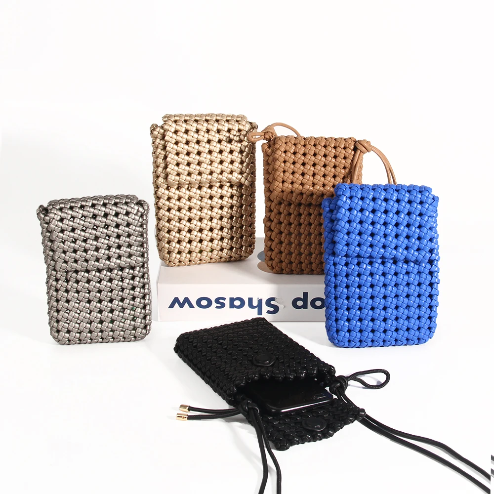 Ready to Ship Women Shoulder handmade windmill knot weave phone bag ladies woven bag spring and summer new phone shoulder bag