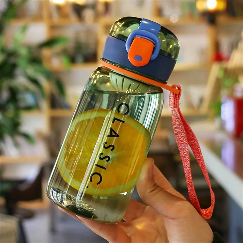 Plastic Kids Water Bottle With Straw Cute Printing Child Drink Water Bottle Reusable Water Bottles Sports