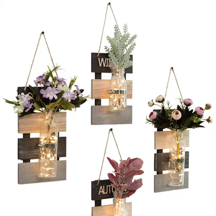 Rustic Wall Sconces Hanging Design LED Fairy Lights Farmhouse Kitchen Decorations Home Decor Handmade Art Europe Pine