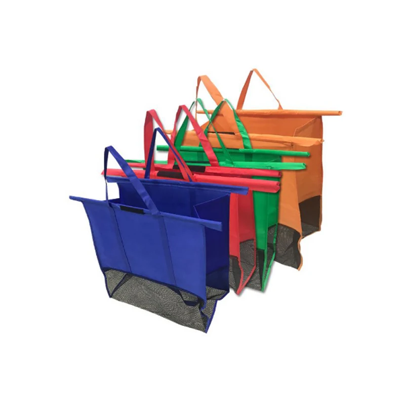 Cheap Eco Friendly 4 Sets Reusable Grocery Bags with Insulated Cooler Shopping Cart Trolley Bags Supermarket