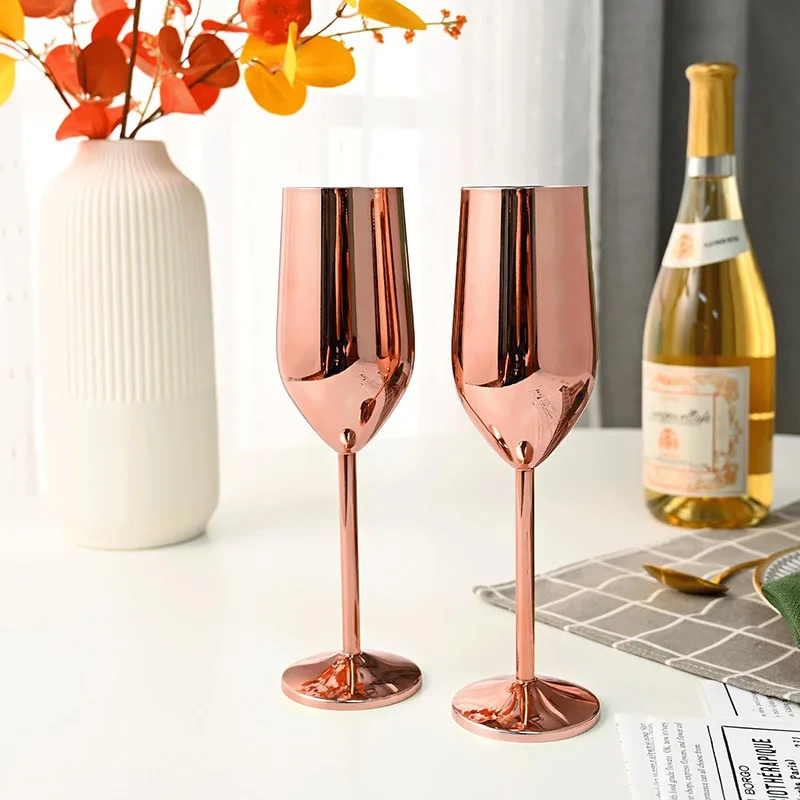 Custom Color 16oz Gold Silver Black Rose Gold Metal Goblet Wine Glass Stainless Steel Unbreakable Champagne Flutes