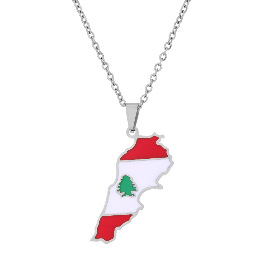 Vintage Lebanese oil drip map pendant necklace for men and women Lebanon stainless steel couple necklace accessories
